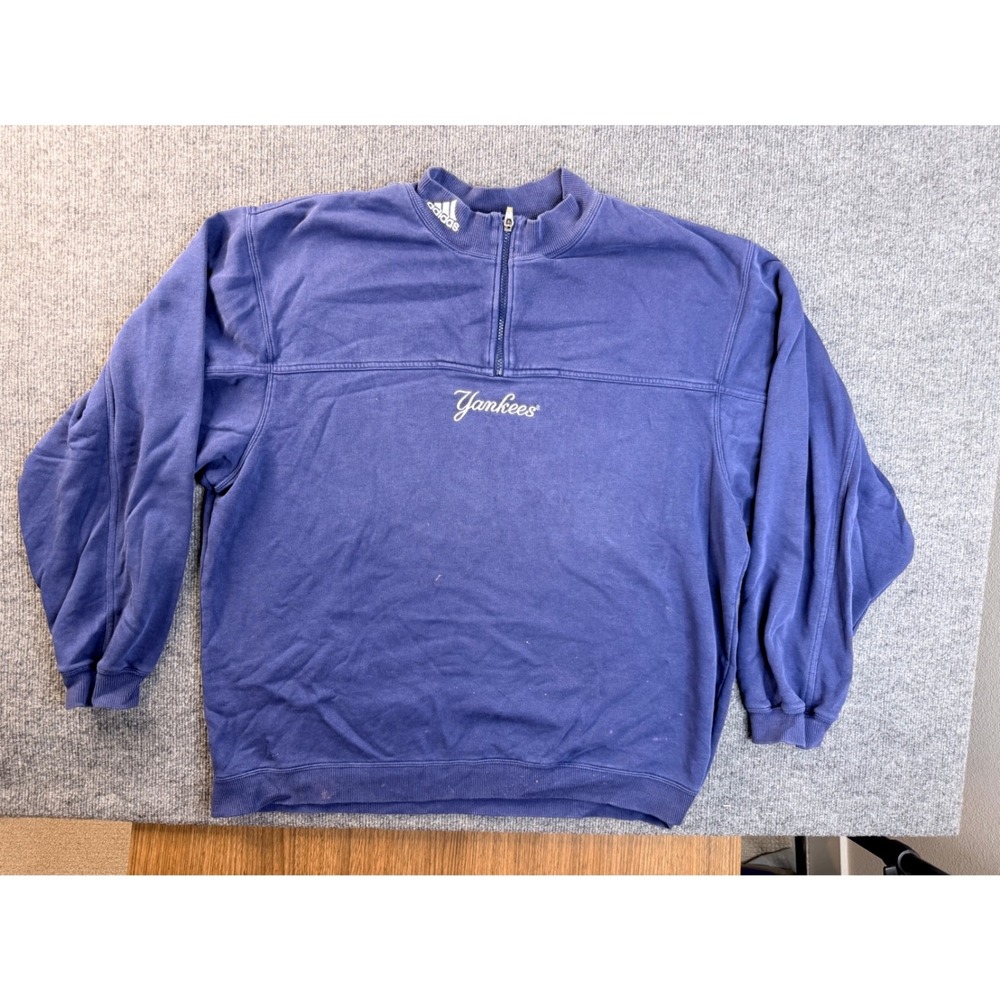 Vintage Adidas NY Yankees Quarter Zip Sweatshirt Mens XL Blue Fleece Pullover